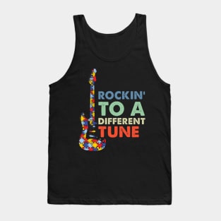 Rockin To A Different Tune Puzzle Piece Guitar Autism Tank Top